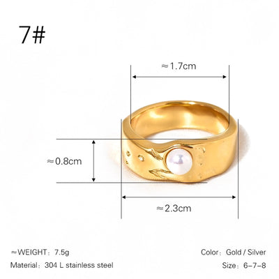 Jewelry Retro Shiny Solid Color 304 Stainless Steel 18K Gold Pearl 18K Gold Plated Inlay Stainless Steel Rings