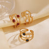 Jewelry Simple Style Square Lines 304 Stainless Steel Resin 18K Gold Plated Enamel Inlay Open Rings