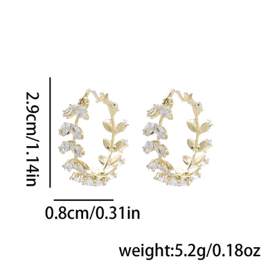 1 Pair Simple Style Classic Style Geometric Leaf Inlay Copper Zircon 14K Gold Plated Earrings