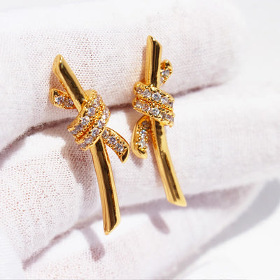 1 Pair Elegant Bow Knot Inlay Brass Zircon 24K Gold Plated Ear Studs