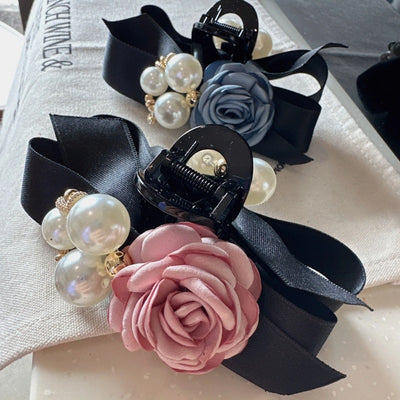 South Korea Dongdaemun elegant Chanel style flower clip female hairpin high-end headdress back head updo large hair grip