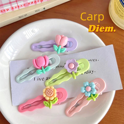 cute spring and summer new frosted flower duckbill clip Tulip hairpin candy color side clip  headdress for women