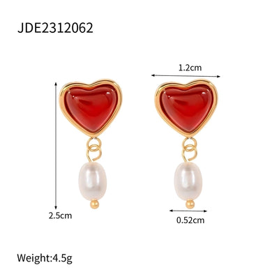 1 Pair Retro Sweet Simple Style Heart Shape 304 Stainless Steel 18K Gold Plated Drop Earrings