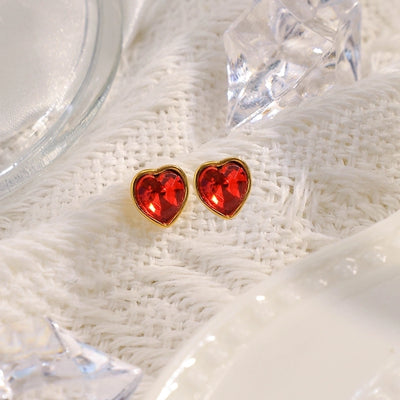 1 Pair Sweet Simple Style Heart Shape Inlay 304 Stainless Steel Diamond 14K Gold Plated Ear Studs