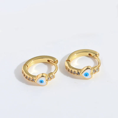 1 Pair Elegant Simple Style Commute Devil's Eye Heart Shape Enamel Copper Zircon 14K Gold Plated Earrings