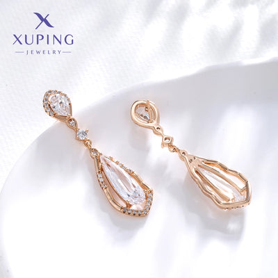 1 Pair Glam Luxurious XUPING Geometric Copper 18K Gold Plated Drop Earrings