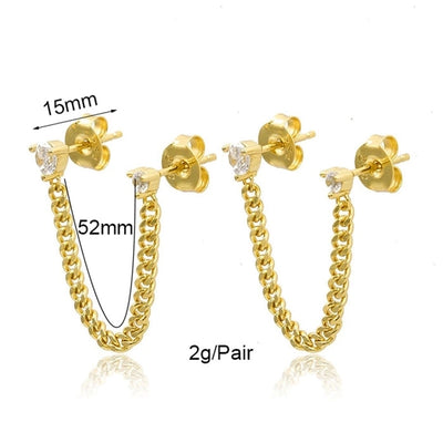 1 Pair IG Style Elegant Geometric Copper Zircon 24K Gold Plated Drop Earrings Ear Studs