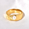 Jewelry Retro Shiny Solid Color 304 Stainless Steel 18K Gold Pearl 18K Gold Plated Inlay Stainless Steel Rings