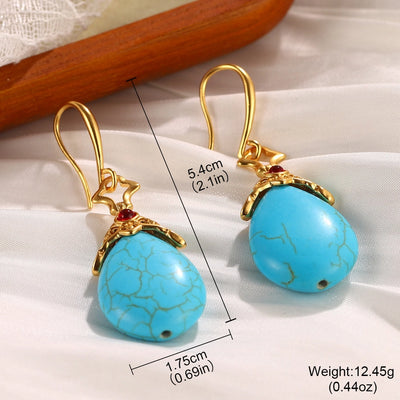 1 Pair Vintage Style French Style Round Square Oval Inlay Alloy Copper Turquoise Pearl Zircon 18K Gold Plated Drop Earrings Ear Studs