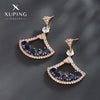 1 Pair Glam XUPING Shiny Sector Hollow Out Inlay Copper Artificial Gemstones 18K Gold Plated Drop Earrings