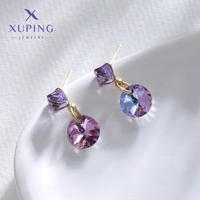 1 Pair Elegant XUPING Geometric Round Plating Inlay Copper Artificial Gemstones Artificial Crystal 18K Gold Plated Drop Earrings