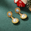 1 Pair French Style Sweet Geometric Flower Plating Inlay Copper Glass Zircon 18K Gold Plated Drop Earrings