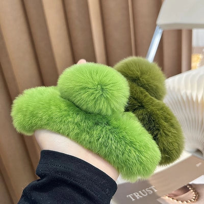 women's simple style solid color plush hair claws